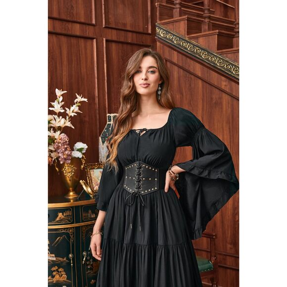 Renaissance Corset Black Waist Belt For Women Victorian Lace-up Wide Belt🙉 - Picture 2 of 6